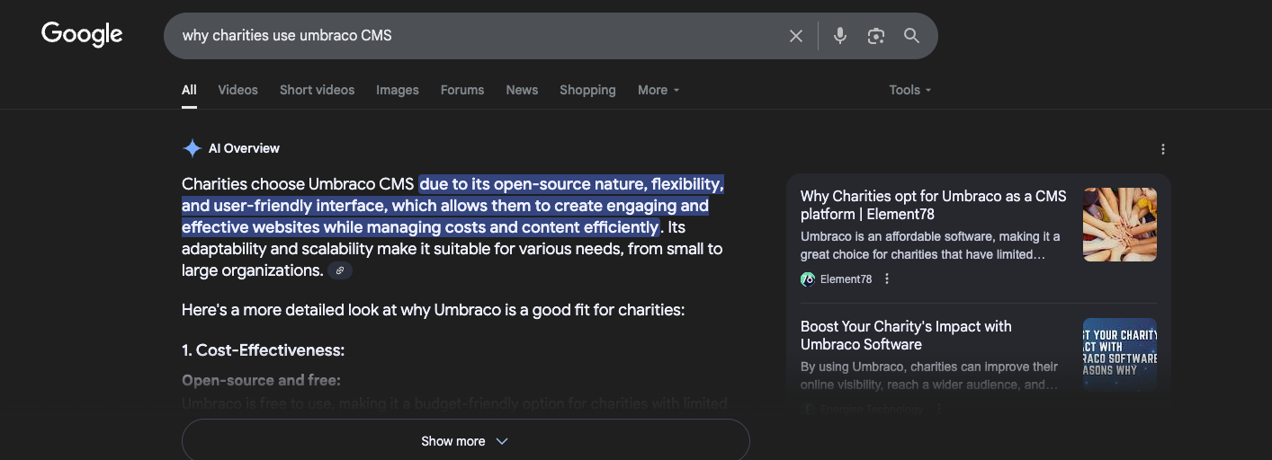 Screenshot from Google search, representing query results.